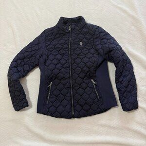 US Polo Assn Womens M Blue Jacket Puffer Quilted Horse Designer Comfy Winter